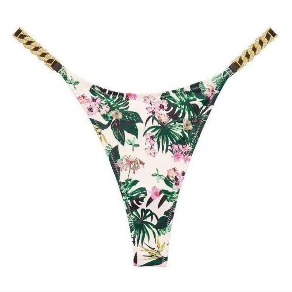 VICTORIA'S SECRET VERY SEXY CHAIN SHINE STRAP SATIN THONG PANTY - Picture 1 of 3